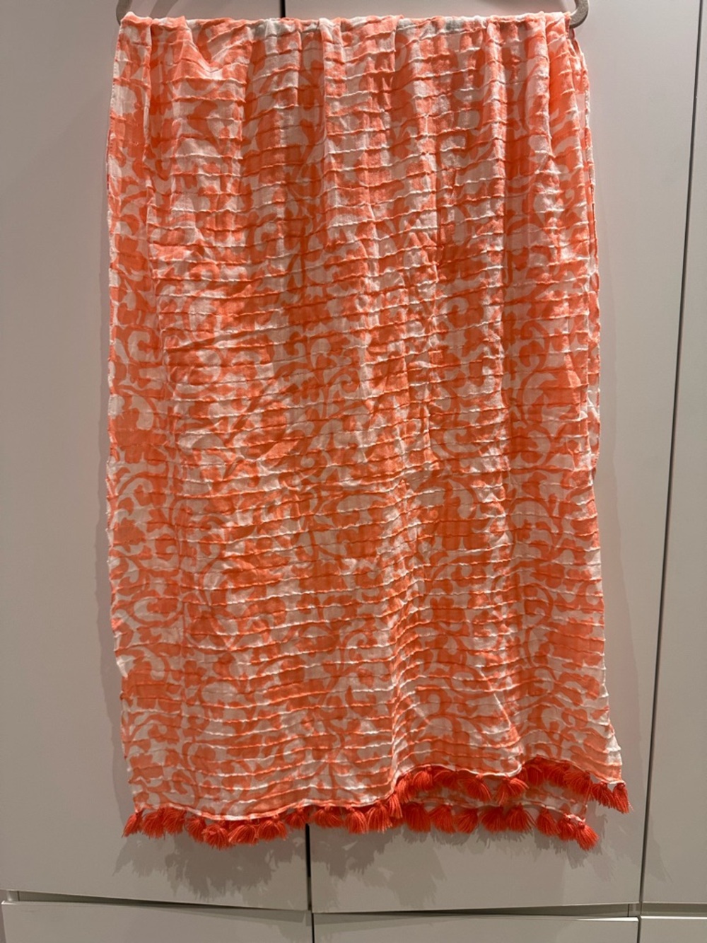 JCrew Women scarf coral  and White Patterned summer lightweight